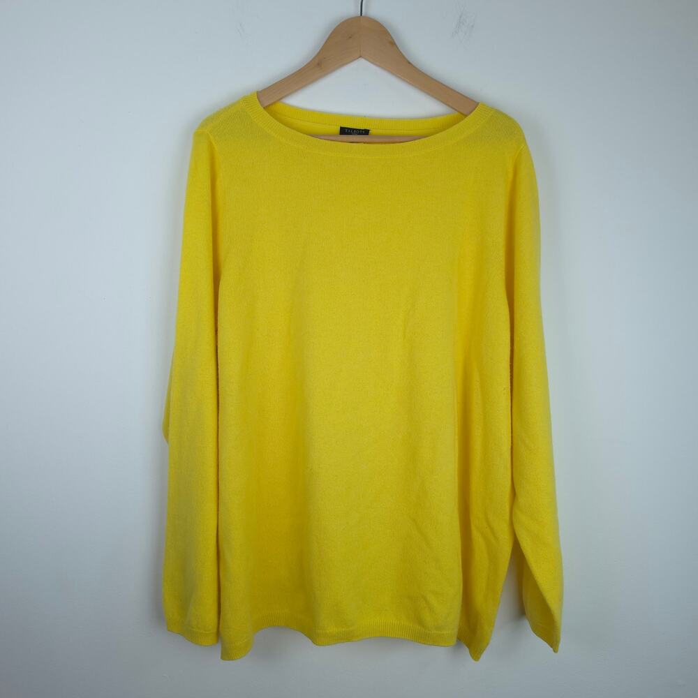 Talbots 100% Cashmere Yellow Round Neck Long Sleeve Pullover Sweater Size 1X